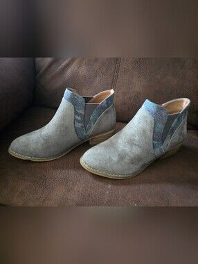 3/$15 Women's Olive Suede Ankle Boots with Camo Accent